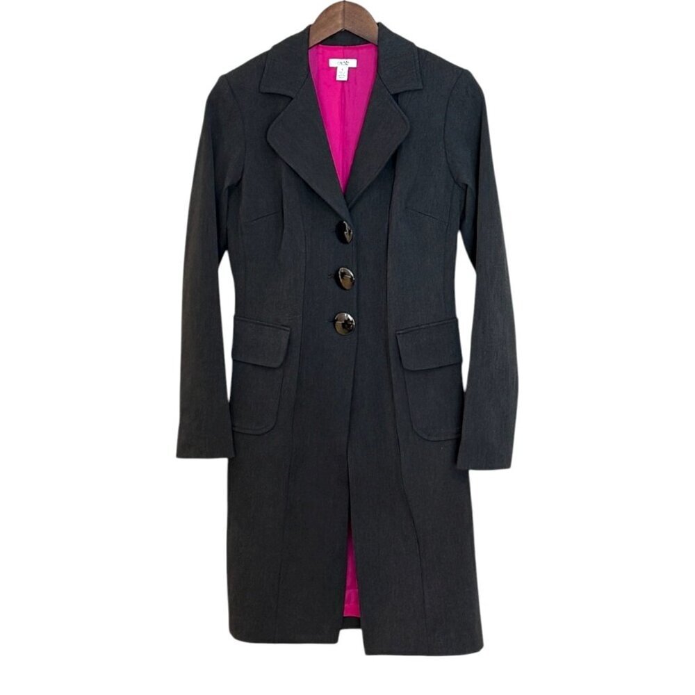 Cache Mirror Button Front Jacket Coat Gray Pink Lining Pockets Size Small